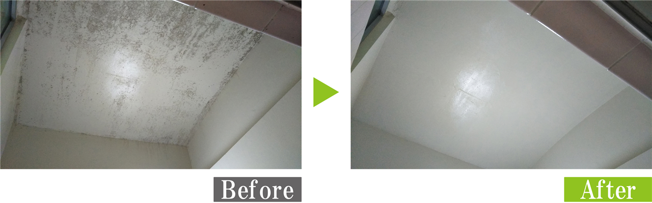 環境対応型特殊洗浄G-Eco工法で浴室天井のカビ取り・防カビ施工